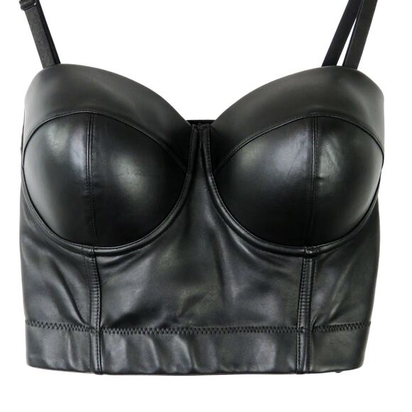 Charmian Black Leather Bustier Top Camisole Size Large - Picture 4 of 8